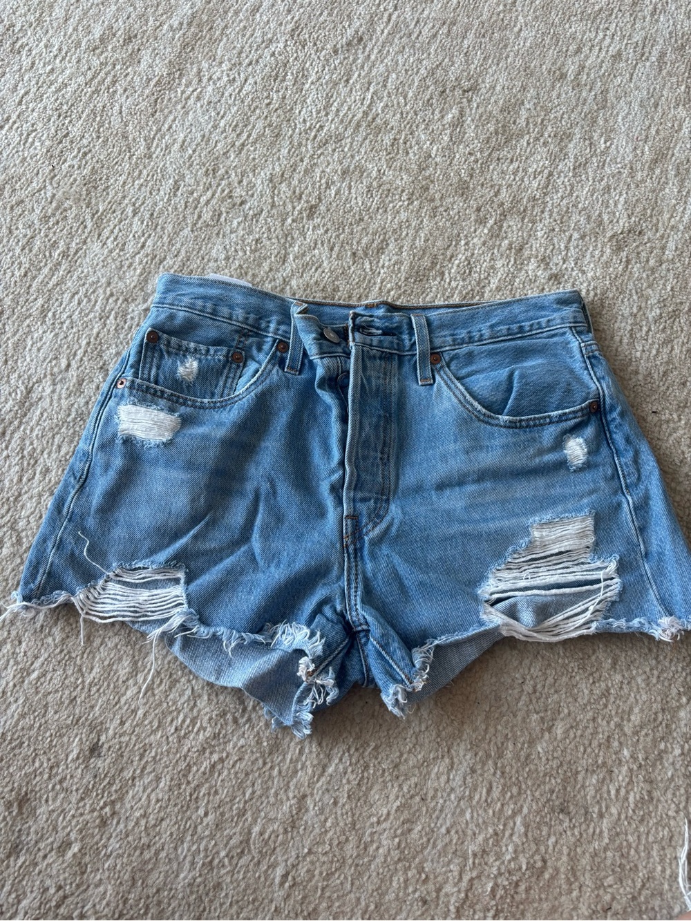Levi's 501 Light Blue Distressed High-Rise Jean Shorts